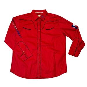 Vaccari mens XL red embroidered Texas western cowboy pearl snap shirt EUC